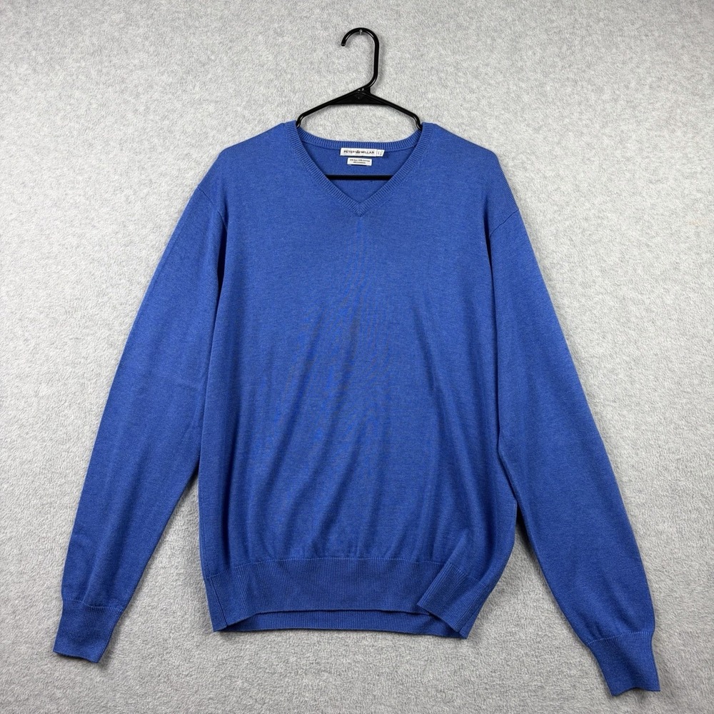 Peter Millar Sweater Mens Large Blue Silk Cashmere V Neck Knit Pullover Preppy